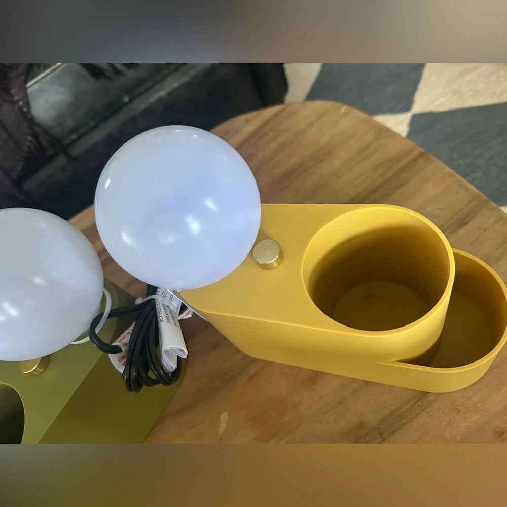 Set of 2 Green and Yellow touch lamps with organizer feature New